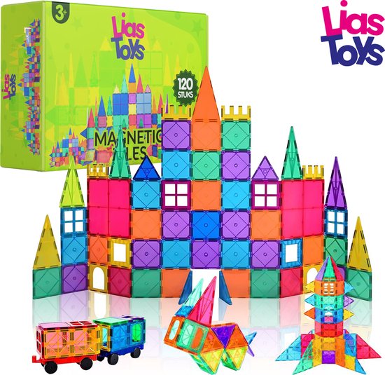 LiasToys® - Magnetisch Speelgoed - Magnetic Tiles - Bouwspeelgoed - 120 Stuks - Bouwblokken - Magna - Magneten Speelgoed - Magnetische Tegels - Bouwstenen - Montessori Speelgoed - Educatief Speelgoed - Jongens & Meisjes van LiasToys®