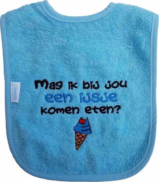 Licht blauwe slab met "Mag ik bij jou een ijsje komen eten?" - zomer, fris, koel, ijsje, hitte, hittegolf, softijs van Froy & Dind