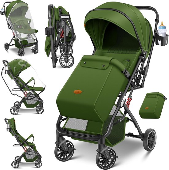 Lichte Kinderbuggy Opvouwbaar incl. Voetenzak en Regenhoes - Geschikt Vanaf Geboorte van Merkloos