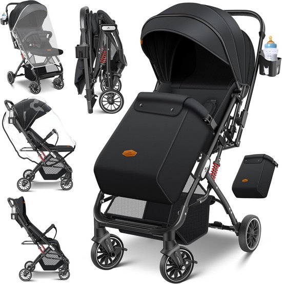 Lichte Opvouwbare Kinderbuggy met Voetenzak en Regenhoes van Merkloos