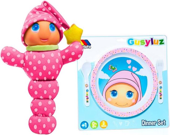 Lichtgevende Pluchen Knuffel met Roze Eetset voor Baby's