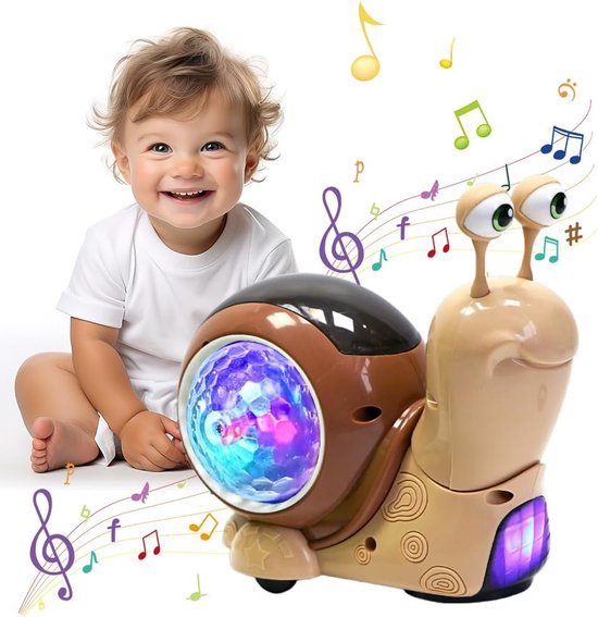 Lichtgevende Slak Speelgoed, Baby Kruipen Speelgoed, Leuke Slak Kruipen Speelgoed, Dier-Thema Speelgoed Geschikt ,Interactief muzikaal speelgoed met licht en muziek, educatief speelgoed voor jonge kinderen, vroeg onderwijs (Grijs) van Merkloos
