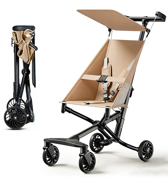 Lichtgewicht Buggy & Reisbuggy - Compacte Kinderwagen - Oersterk Aluminium Frame - Geschikt als Handbagage Vliegtuig - Tot 30kg Draagkracht - Eenhands Inklapbaar - Stabiel 4-Wiel Design & Anti-Schok - Ideaal voor Camping & Auto - Beige van Bebies First