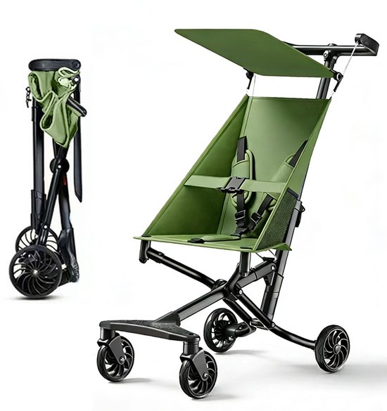 Lichtgewicht Buggy & Reisbuggy - Compacte Kinderwagen - Oersterk Aluminium Frame - Geschikt als Handbagage Vliegtuig - Tot 30kg Draagkracht - Eenhands Inklapbaar - Stabiel 4-Wiel Design & Anti-Schok - Ideaal voor Camping & Auto - Groen van Kidzola