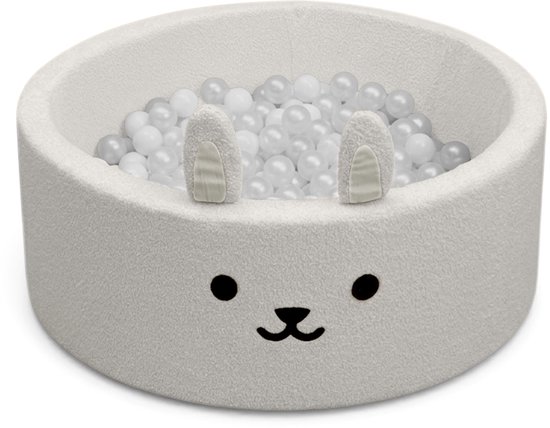 Liefjes & Co Fluffy Konijn Wit Ballenbak Met 200 Ballen - Baby & Kinder Ballenbad - Zacht Foam - Speelgoed van Liefjes & Co
