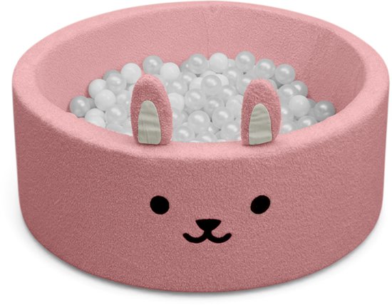 Liefjes & Co Fluffy Roze Konijn Ballenbak Met 200 Ballen - Baby & Kinder Ballenbad - Zacht Foam - Speelgoed van Liefjes & Co