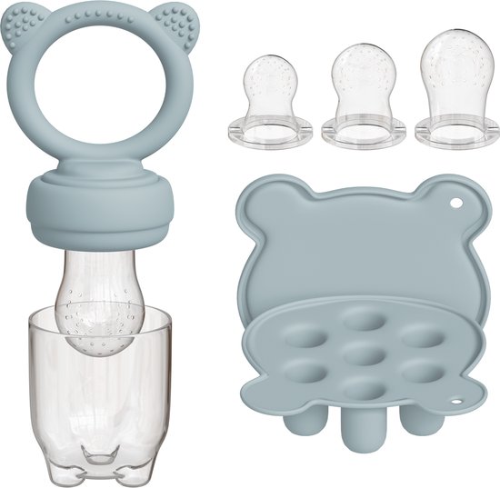 Liefjes & Co Fruitspeen & IJsblokjesvorm - Baby Speen met Bijtring - BPA-vrij Siliconen - 3 Speenmaten S/M/L - Pastelblauw