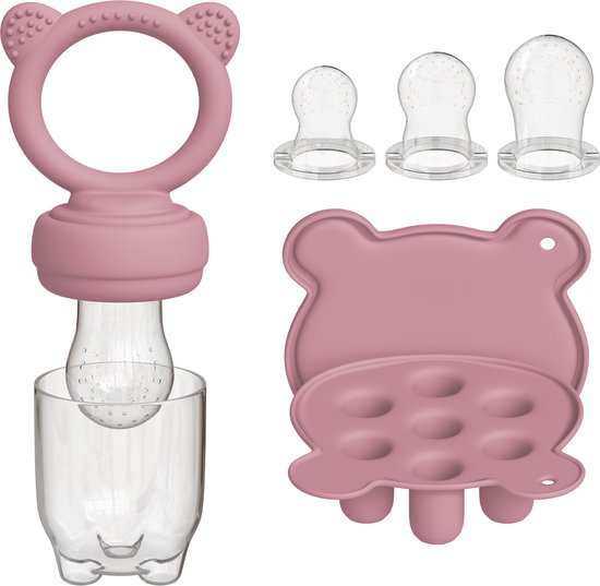 Liefjes & Co Fruitspeen & IJsblokjesvorm - Baby Speen met Bijtring - BPA-vrij Siliconen - 3 Speenmaten S/M/L - Pastelroze