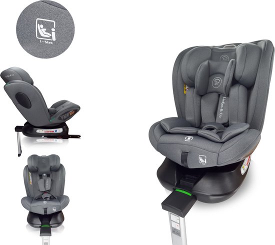 Liefjes & Co Growsafe Autostoel – i-Size 4-in-1 – 360° Draaibaar – ISOFIX & Steunpoot – Groep 0/1/2/3 (40–150 cm) Grijs