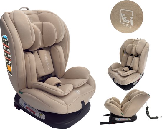 Liefjes & Co Growsafe Autostoel – i-Size 4-in-1 – 360° Draaibaar – ISOFIX & Top Tether – Groep 0/1/2/3 (40–150 cm) Beige
