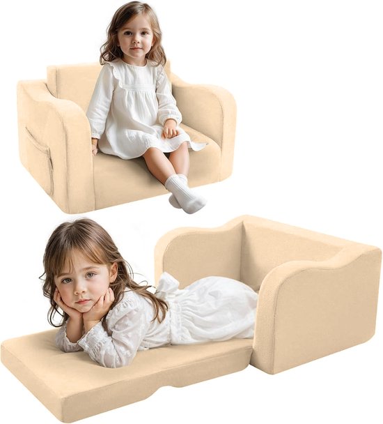 Liefjes & Co Teddy 2 in 1 Sofa - Kinderfauteuils - Kinderstoel - Kindersofa - Beige van Merkloos