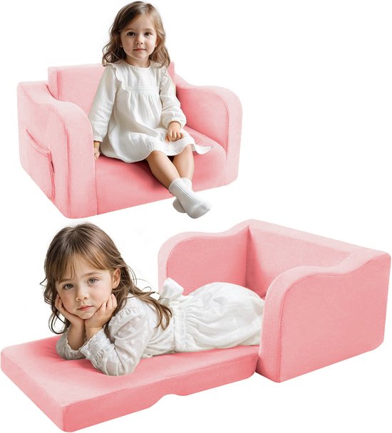 Liefjes & Co Teddy 2 in 1 Sofa - Kinderfauteuils - Kinderstoel - Kindersofa - Roze van Merkloos