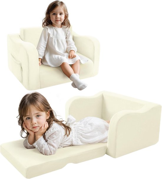 Liefjes & Co Teddy 2 in 1 Sofa - Kinderfauteuils - Kinderstoel - Kindersofa - Wit van Merkloos