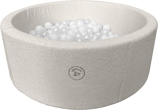 Liefjes & Co Teddy Wit Ballenbak Rond met 200 BPA-vrije Ballen – Baby & Kinder Ballenbad – Zacht Foam – Speelgoed van Merkloos