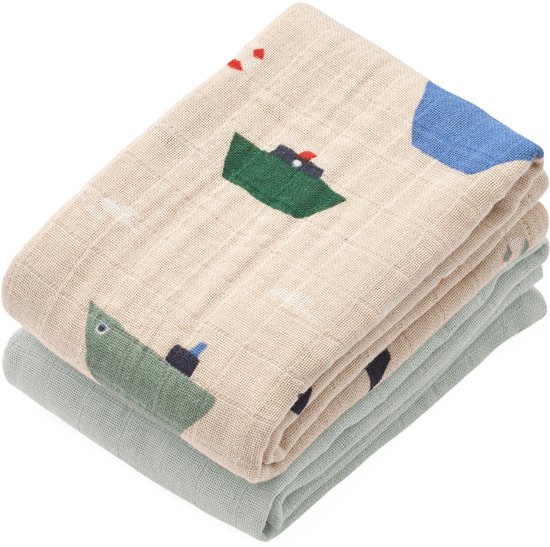 Liewood Lewis Muslin Cloth 2‑Pack - Sailing / Dove Blue Mix