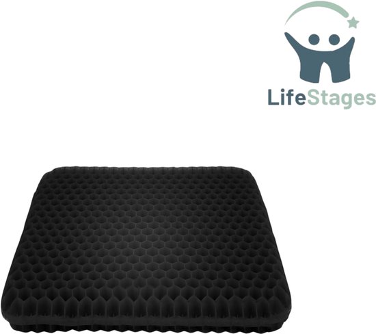 LifeStages - Stoelverhoger Voor Auto - Orthopedisch Dubbellaags Verdikkend Zitkussen met Antislip Stoffen Bekleding - Gel Zitkussen - Ademend Stoelkussen - Zitkussen voor Auto, Bureaustoel van Merkloos