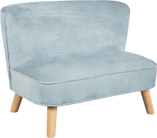 Lil Sofa kindersofa in sky fluweel voor jongens meisjes houten poten - comfortabele kinderbank - kinderzitmeubelserie kinderzetel van Merkloos