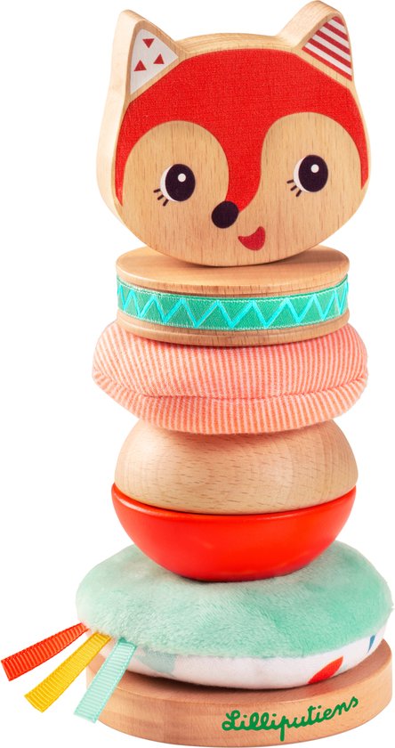 Lilliputiens - Stapelpiramide Alice - Hout en Polyester - 8 x 8 x 17,5 cm - Om De Fijne Motoriek Te Ontwikkelen En De Zintuigen Te Stimuleren - Geschikt vanaf 1 Jaar van Lilliputiens
