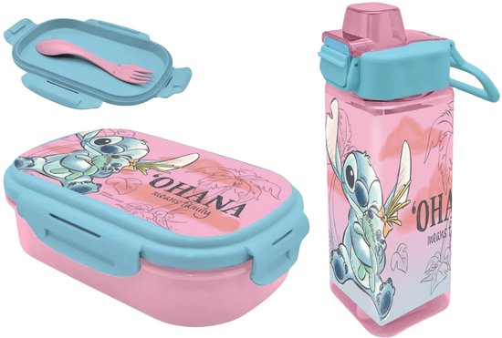 Lilo & Stitch Lunchset - Lunchbox - Drinkfles - Met Bestek - Lunchbox Kinderen