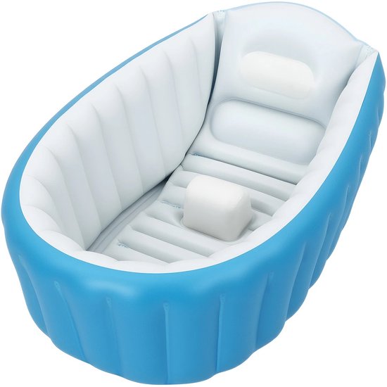 Linkforu - Opvouwbaar Babybadje - Opblaasbaar Zwembad met Pomp en Reparatieset - Anti slip - 0 Tot 3 Jaar - 98x64x28 Cm - Blauw van linkforu