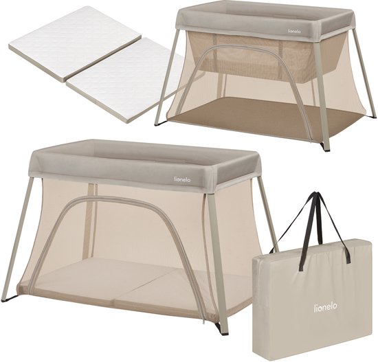 Lionelo Alice – 3 in 1 Baby bed, Box en Reisbedje –Campingbed - Matras met T25-schuim – 2 Hoogteposities – Lichtgewicht (5.5 kg) – Compact opvouwbaar – Ritssluiting – Inclusief draagtas – Afneembare wasbare hoes van Merkloos