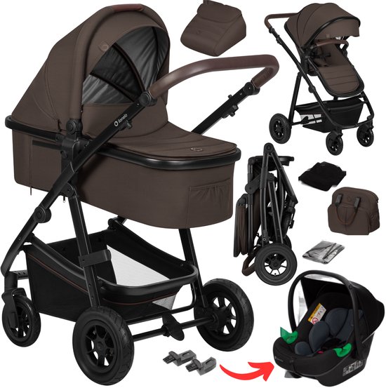 Lionelo Amber Kinderwagen 3 in 1 – Complete Set met Reiswieg, Wandelwagen & Astrid i-Size Autostoel ADAC – 0-22 kg – Luchtbanden – Volledige Vering – Omkeerbare Zitting – XXL Zonnekap – Accessoireset
