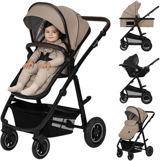 Lionelo Amber Kinderwagen 3in1 - Reiswieg Buggy Baby Autostoel - ADAC geteste set - Vanaf geboorte (0-22 kg, tot 4 jaar) - Geveerde Pompwielen - Zacht Babymatras - Compact Snel Opvouwbaar - Babytas - Regenscherm - Insectennet - Autostoeltje van Merkloos