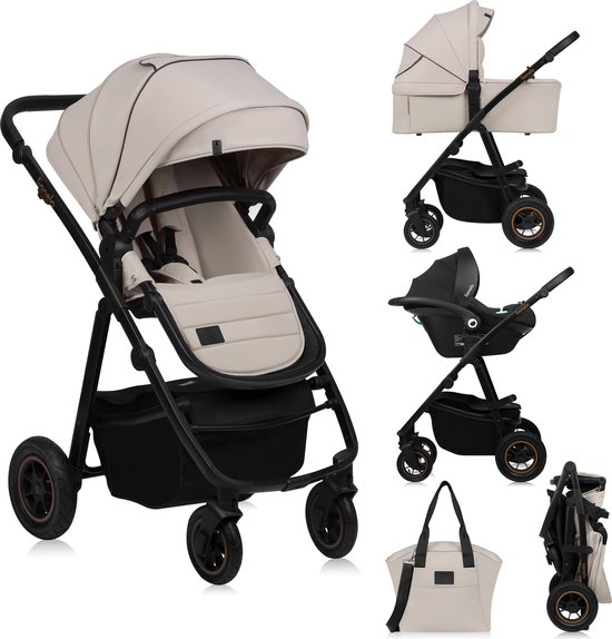 Lionelo Amber Plus 3-in-1 - Kinderwagen - Reiswieg - Autostoeltje - XXL Ventilatie van Merkloos