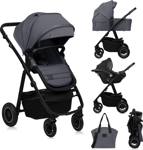 Lionelo Amber Plus 3-in-1 Kinderwagen – Reiswieg, Wandelwagen & Autostoeltje – XXL Ventilatie – All-Terrain Wielen – UPF50+ – Universele Adapters – Premium Stoffen – Vanaf Geboorte tot 4 Jaar van Merkloos