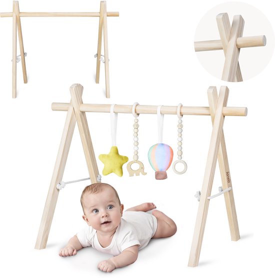 Lionelo Anis – Babygym Hout & Speelboog – Opvouwbare Montessori Speeltrapeze – Beukenhout, Afneembare Hangers – Activiteitencentrum Voor Baby’s & Pasgeborenen van Merkloos