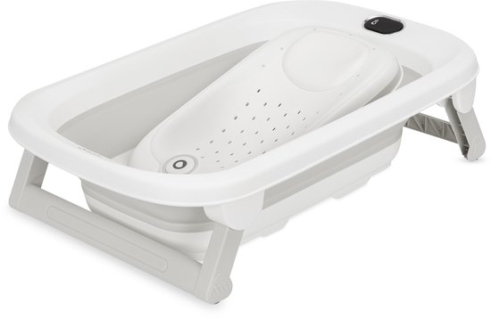 Lionelo BabyBubble Opvouwbaar Babybad – Babybadje met Thermometer & Badsteun – 40 l – Inklapbaar tot 9 cm – Opvouwbare Badsteun – Verborgen Thermometerkabel – PP & TPE – Compact voor Thuis & Onderweg