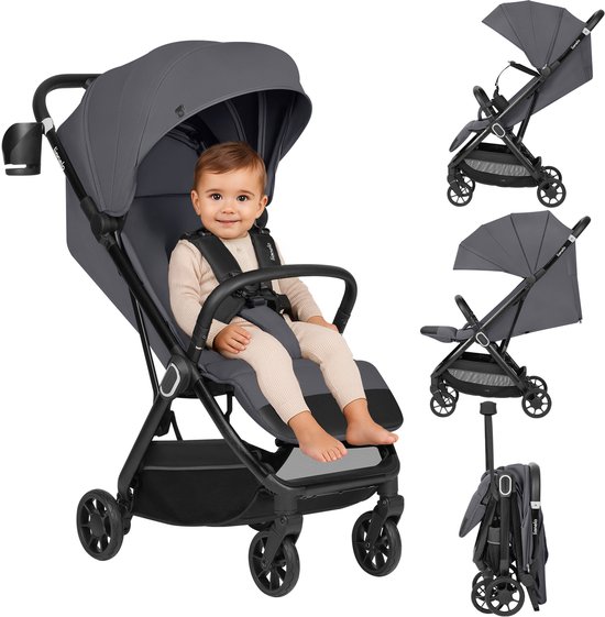 Lionelo Bess Buggy – Kinderwagen vanaf 6 maanden tot 22 kg – Ultra compacte -Lichtgewicht 7,5 kg – Automatisch Inklapbaar – XXL Kap UPF50+ – 5-Puntsgordel – Geveerde Wielen – Mand & Bekerhouder – Reisvriendelijk van LIONELO