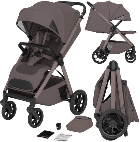 Lionelo Bett Buggy – Stevig Aluminium Frame – Kinderwagen Tot 22 kg – Grote Geveerde PU-Wielen – Dri-Seat Ventilatie – Volledige Ligstand 85 cm – XXL Zonnekap UPF50+ – ThermBag Organizer – Verstelbare Duwstang – Compact Inklapbaar