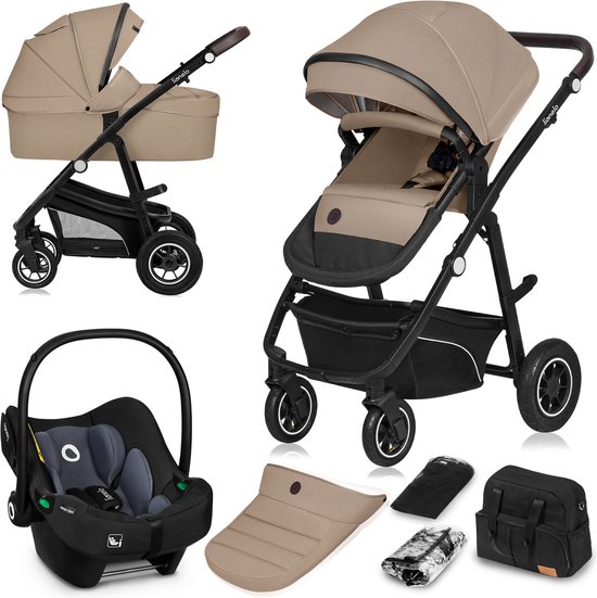 Lionelo Bianka - Kinderwagen 3 in 1 - incl. autostoel - 0-22kg - XXL - Buggy 3in1 - Verstelbare duwstang - Opvouwbaar - Accessoireset - XXL zonnekap - Gelagerde wielen - Reiswieg van LIONELO
