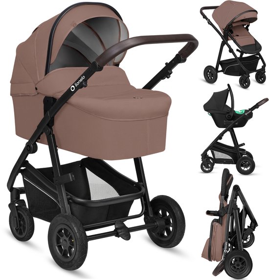 Lionelo Bianka Kinderwagen 3 in 1 - Reiswieg + Wandelwagen + Autostoel - Grote Luchtbanden, Volledige Vering - Inklapbaar - Verstelbare duwstang - Buggy Omkeerbare Zitting - 0-22kg - Accessoireset - Zwart van Merkloos