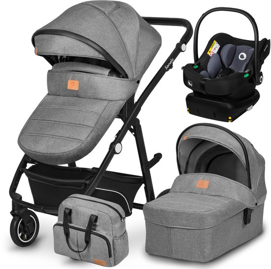 Lionelo Bianka - Kinderwagen 4 in 1 - incl. Autostoel & ISOFIX Basis - 0-22kg - XXL - Buggy 4in1 - Verstelbare Duwstang - Opvouwbaar - Accessoireset - XXL Zonnekap - Gelagerde Wielen - Reiswieg - Volledige Vering van LIONELO