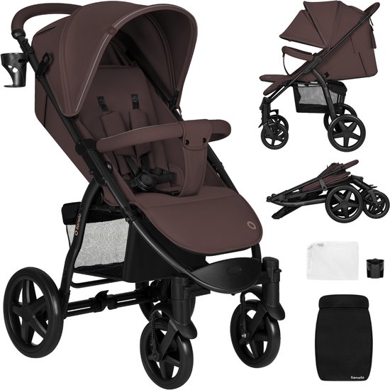 Lionelo Buggy Annet Plus – Lichtgewicht & Inklapbaar – Grote Massieve Wielen met Vering – Inclusief Voetenzak, Klamboe & Bekerhouder – Verstelbare Rugleuning & Voetsteun – Wandelwagen vanaf de geboorte tot 22 kg – Kinderwagen van Merkloos