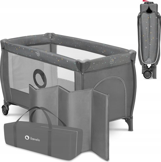 Lionelo Campingbedje Stefi Plus 2in1 - Meegroeibed - Reisbedje en box voor kinderen tot 15 kg - Zijrtis - Hoogwaardige schuimmatras - Snel opvouwbaar van LIONELO