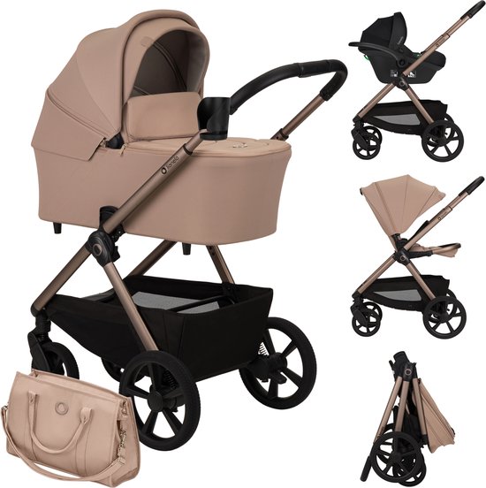 Lionelo Carmine Kinderwagen 3 in 1 – Inclusief Astrid i-Size Autostoel – GravelTech All-Terrain Wielen – 3D Ventilatie & AiryDots Matras – Anti-Reflux Reiswieg – Comfortabele Vering – Inklapbaar met Zitting – UPF50+ – Complete Accessoireset