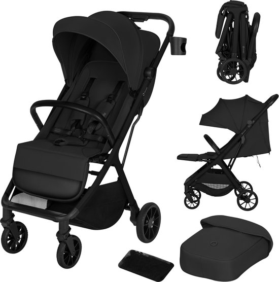 Lionelo Cloe Plus Buggy – Automatisch Inklapbaar – Kinderwagen tot 22 kg – Compact & Lichtgewicht – Verstelbare Rugleuning – Grote Geveerde PU-Wielen – UPF50+ XXL Zonnekap – Voetenzak & Bekerhouder
