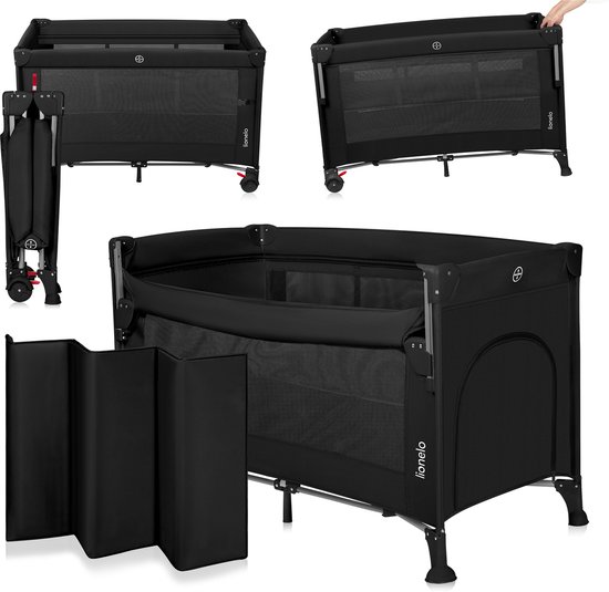 Lionelo Ellen Reisbedje 3 in 1 – Aanschuifbedje, Baby- & Peuterbed – Campingbed – 2 Matrasposities – Opvouwbaar – Wieltjes met Rem – Inclusief Draagtas – Tot 15 kg van LIONELO