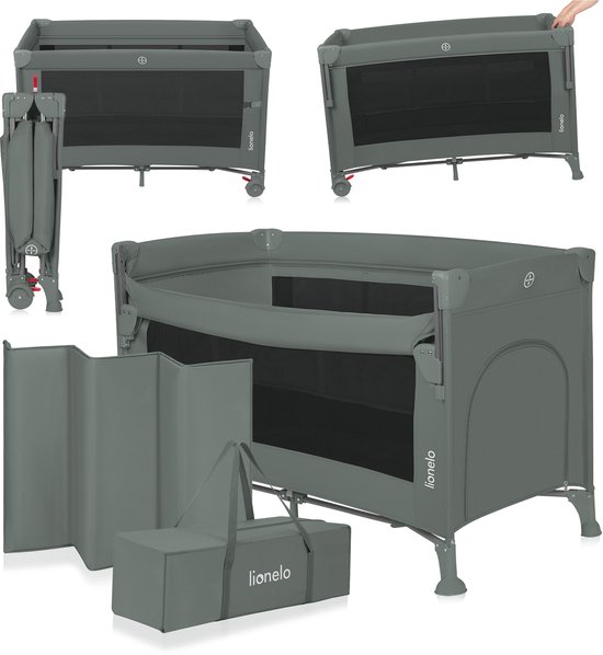 Lionelo Ellen Reisbedje 3 in 1 – Aanschuifbedje, Baby- & Peuterbed - Co-Sleeper – Campingbed – 2 Matrasposities – Opvouwbaar – Wieltjes met Rem – Inclusief Draagtas – Tot 15 kg van Merkloos