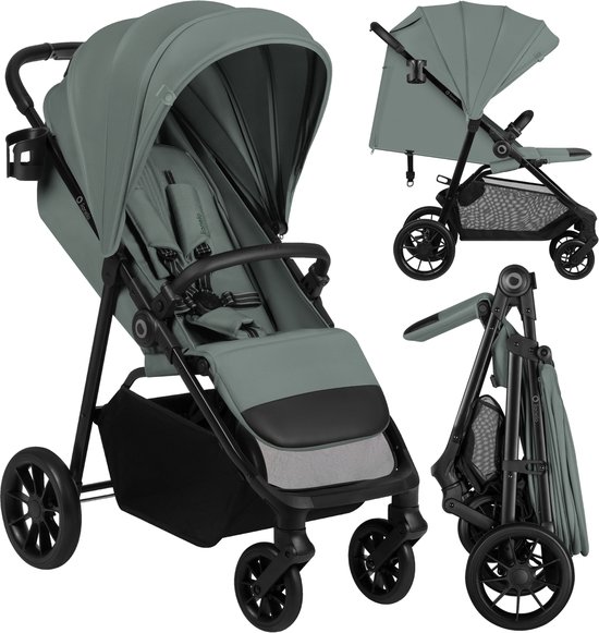 Lionelo Emerald Buggy Wandelwagen – Comfortabele Ligpositie 91 cm – Lichtgewicht & Eén-Hand Opvouwbaar – Geschikt voor 6 Maanden tot 4 Jaar – XXL-Capuchon UPF50+ – Gelagerde EVA-Wielen met Vering – Inclusief Bekerhouder van Merkloos