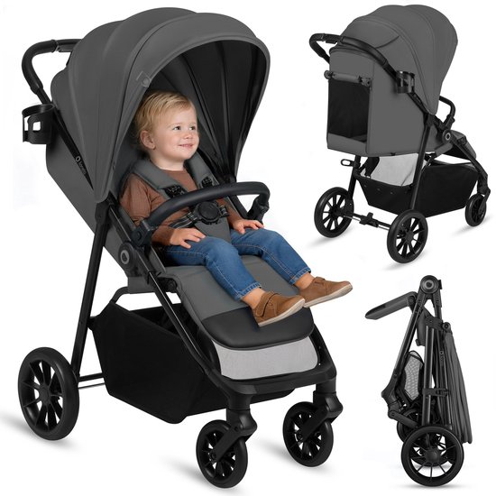 Lionelo Emerald Buggy Wandelwagen - Comfortabele Ligpositie 91 cm - Lichtgewicht & Eén-Hand Opvouwbaar - Geschikt voor 6 Maanden tot 4 Jaar - XXL-Capuchon UPF50+ - Gelagerde EVA-Wielen met Vering - Inclusief Bekerhouder van Merkloos