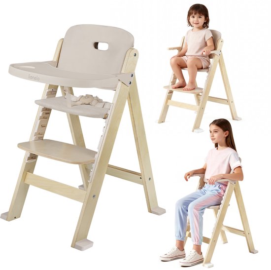 Lionelo Floris Kinderstoel 3in1 met kussens - Houten eetstoel, kinderstoel met voetensteun & stoel tot 40 kg - 4-traps verstelbare zitting en voetensteun - Afneembare tafel, veiligheidsharnas - Scandinavisch design, groeit mee met kind van Merkloos