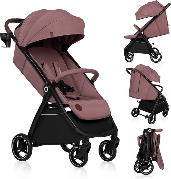 Lionelo Ingrid Buggy - Kinderwagen tot 22 kg - Auto-Folding Systeem - 360° EVA Wielen - XXL Luifel met UPF50+ - Verstelbare Rugleuning en Voetsteun - Panoramisch Ventilatiepaneel - Bekerhouder en Mand van Merkloos
