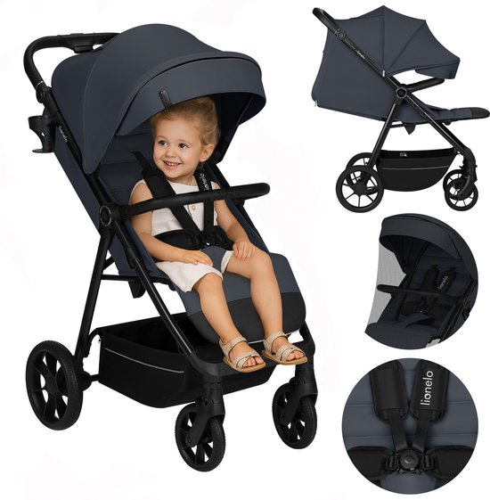 Lionelo Iva - Wandelwagen & Buggy Premium - 6 maanden 4 jaar (tot 22 kg) - 360° Zwenkwielen met Vering - Magnetische Gordel - XXL Zonnekap UPF50 - Verstelbare Rugleuning, Voetsteun & Duwbeugel - Grote Boodschappenmand - Stad & Terrein - Kinderwagen van LIONELO