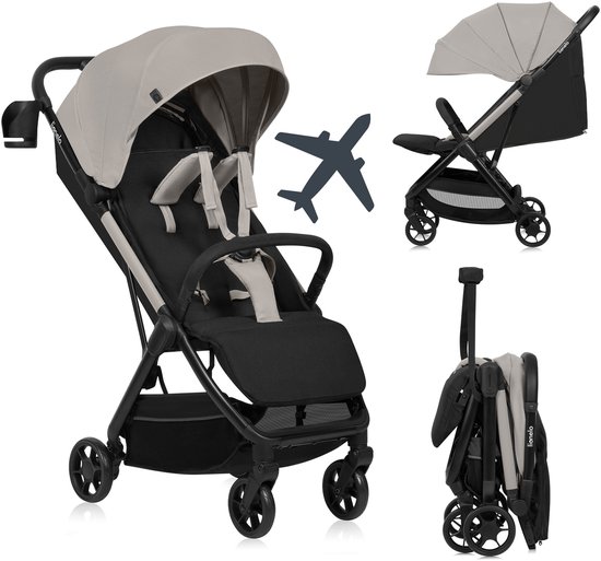 Lionelo Julie Air - Ultralichte Buggy - Reisbuggy - Auto-Folding & Compact - Slechts 7,5 kg - Reizen & Handbagage - Verstelbare Rugleuning tot Ligstand - XXL Zonnescherm met UPF50+ - Onderhoudsvrije Wielen - Vanaf 6 Maanden tot 22 kg - Kinderwagen van Merkloos