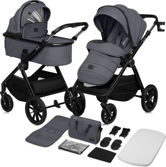 Lionelo Layla - Kinderwagen 2in1 - XXL SET - Veelzijdig en jaarrond - Grote wielen - Bediening met een hand - Voor alle soorten terrein - Accessoireset van Merkloos