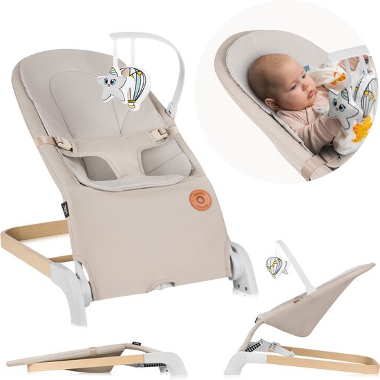 Lionelo Lilac Wipstoel-Schommelstoel - Verstelbare Rugleuning - Hypoallergene Bamboestof - Plat Opvouwbaar - Inclusief Afneembare Speelboog van LIONELO